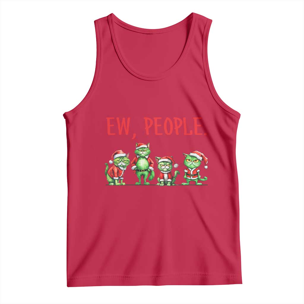 Funny Christmas Cat Tank Top Ew People Green Cat Santa TS09 Red Print Your Wear