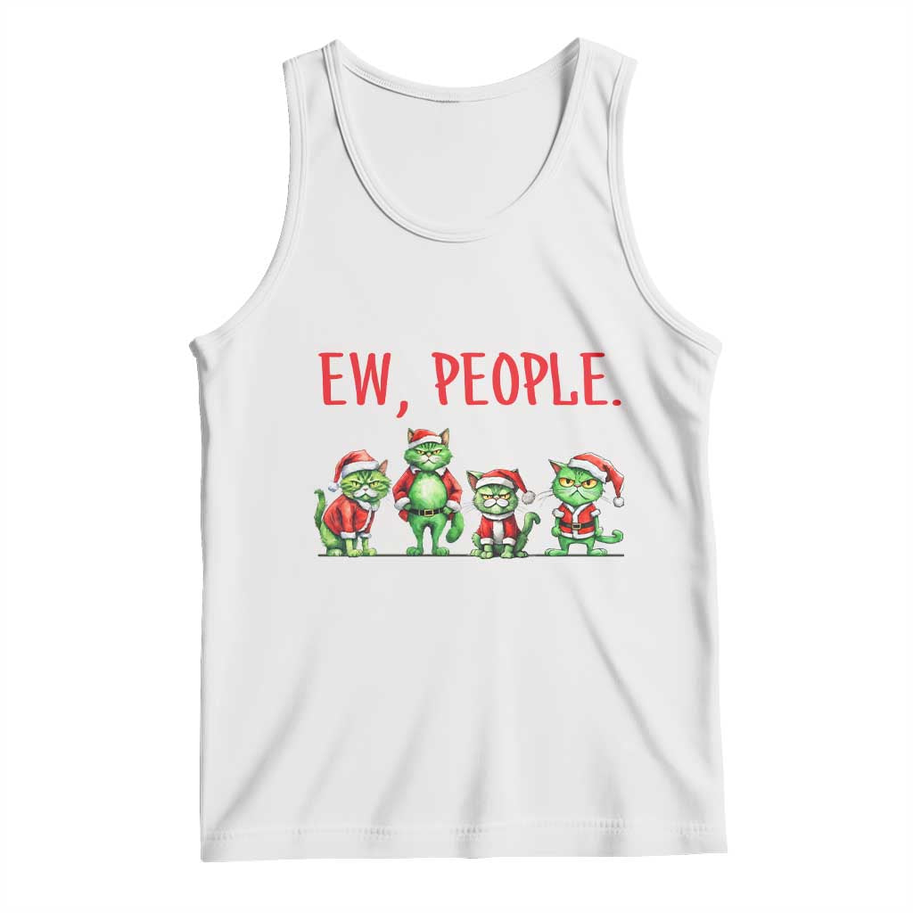 Funny Christmas Cat Tank Top Ew People Green Cat Santa TS09 White Print Your Wear