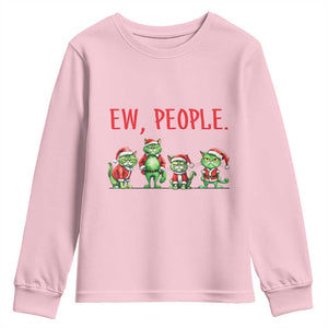 Funny Christmas Cat Youth Sweatshirt Ew People Green Cat Santa TS09 Light Pink Print Your Wear