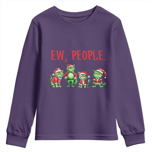 Funny Christmas Cat Youth Sweatshirt Ew People Green Cat Santa TS09 Purple Print Your Wear