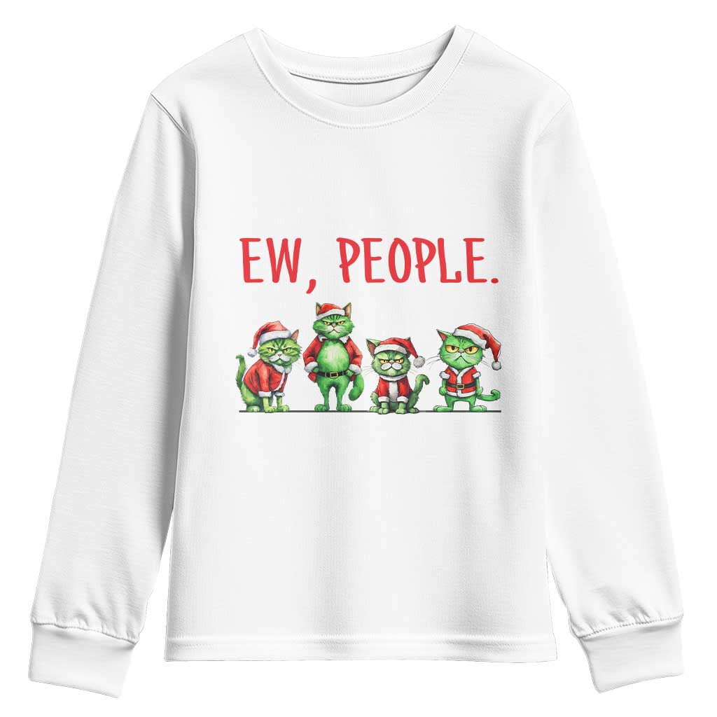 Funny Christmas Cat Youth Sweatshirt Ew People Green Cat Santa TS09 White Print Your Wear