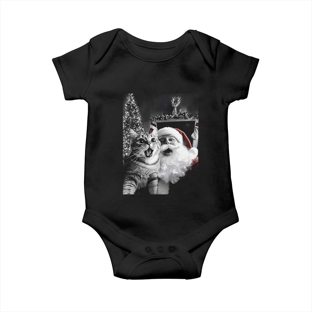 Funny Christmas Cat Selfie With Santa Baby Onesie TS09 Black Print Your Wear