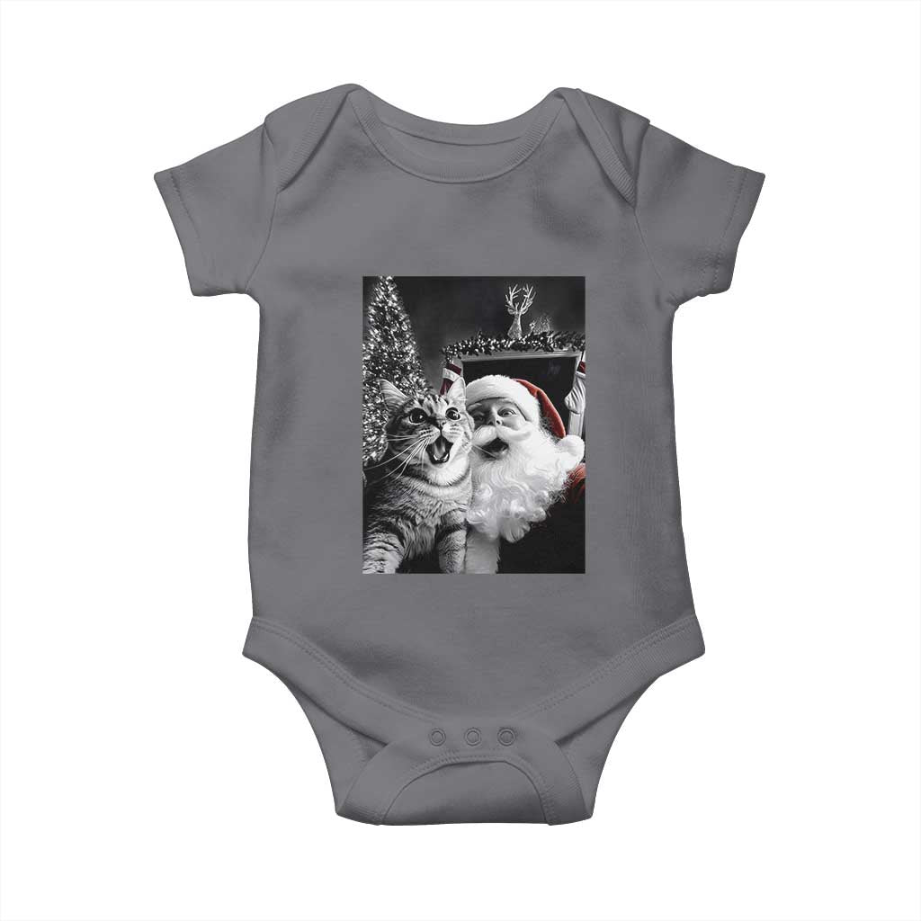 Funny Christmas Cat Selfie With Santa Baby Onesie TS09 Charcoal Print Your Wear