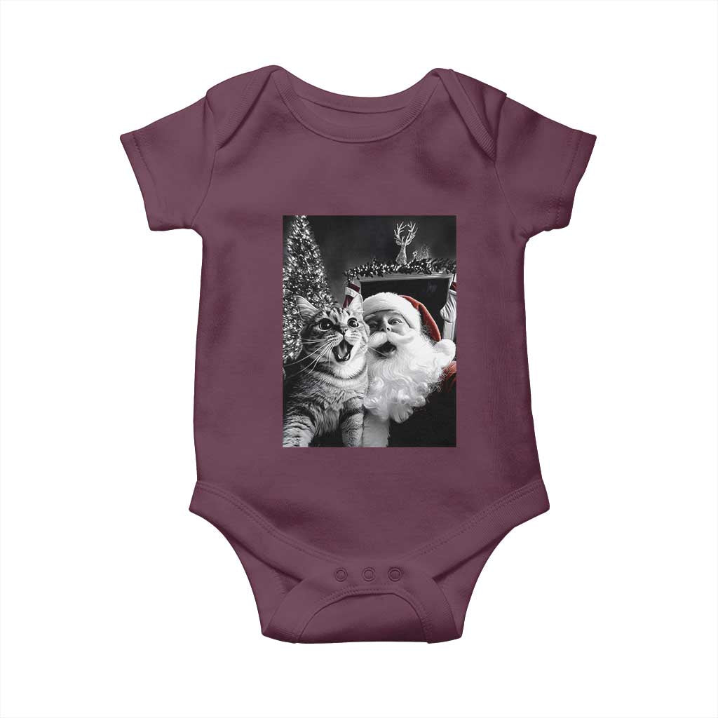 Funny Christmas Cat Selfie With Santa Baby Onesie TS09 Maroon Print Your Wear