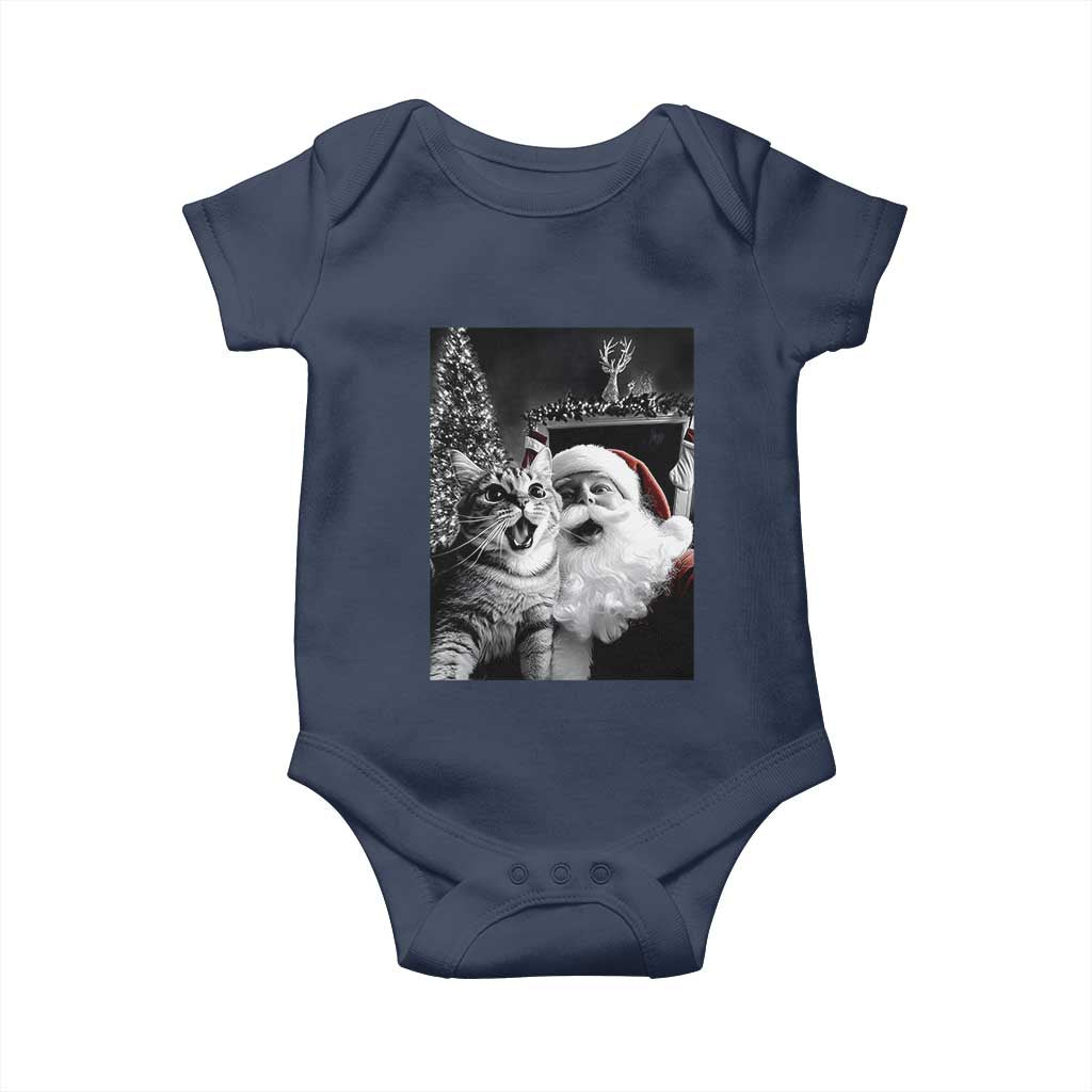 Funny Christmas Cat Selfie With Santa Baby Onesie TS09 Navy Print Your Wear
