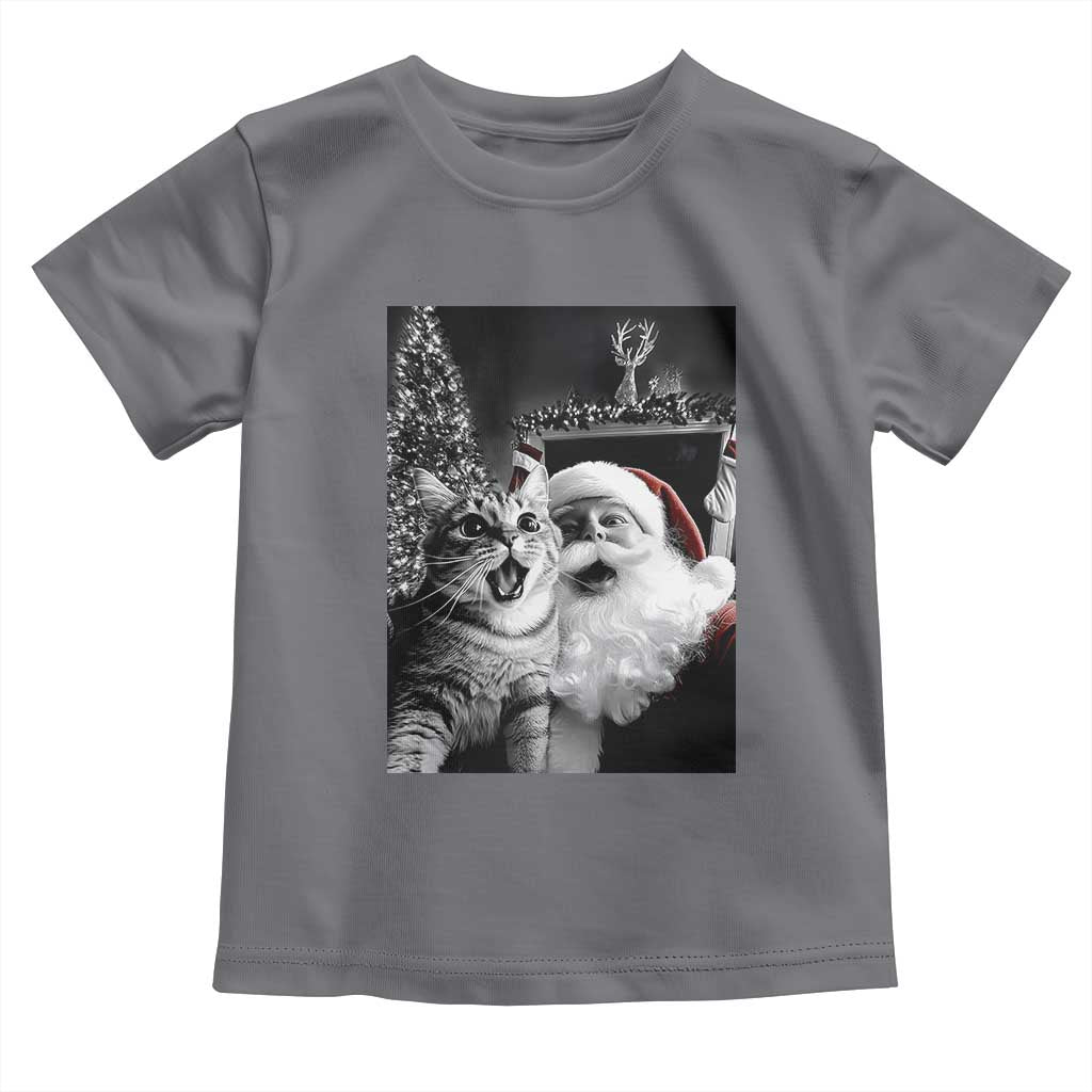 Funny Christmas Cat Selfie With Santa Baby Shirt TS09 Charcoal Print Your Wear