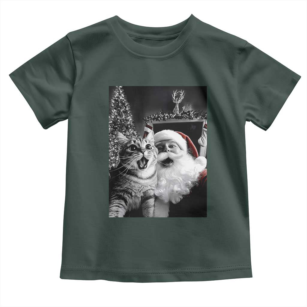 Funny Christmas Cat Selfie With Santa Baby Shirt TS09 Dark Forest Green Print Your Wear