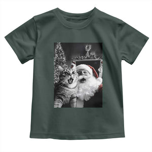 Funny Christmas Cat Selfie With Santa Baby Shirt TS09 Dark Forest Green Print Your Wear