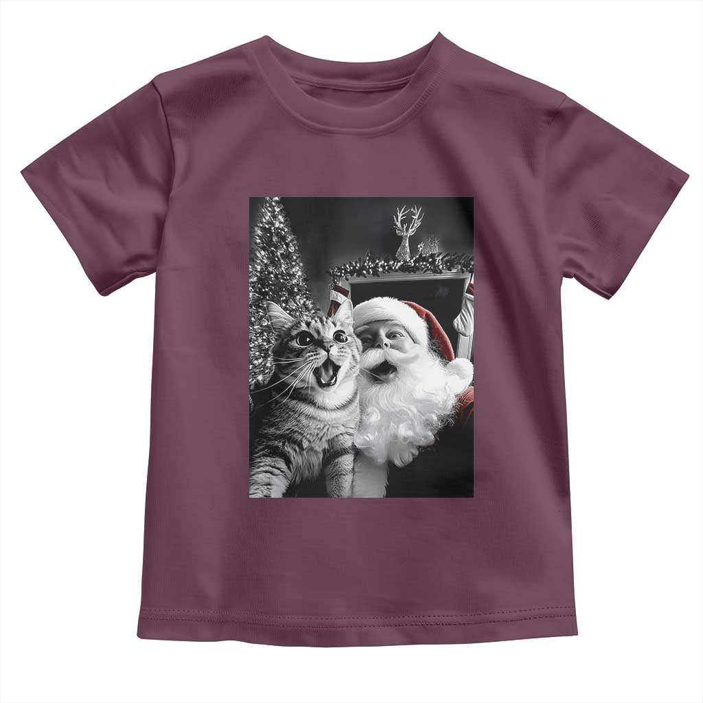 Funny Christmas Cat Selfie With Santa Baby Shirt TS09 Maroon Print Your Wear