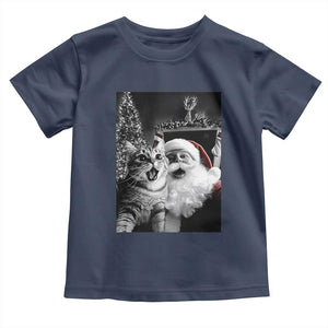Funny Christmas Cat Selfie With Santa Baby Shirt TS09 Navy Print Your Wear