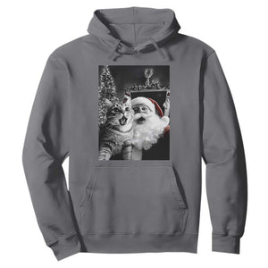 Funny Christmas Cat Selfie With Santa Hoodie TS09 Charcoal Print Your Wear