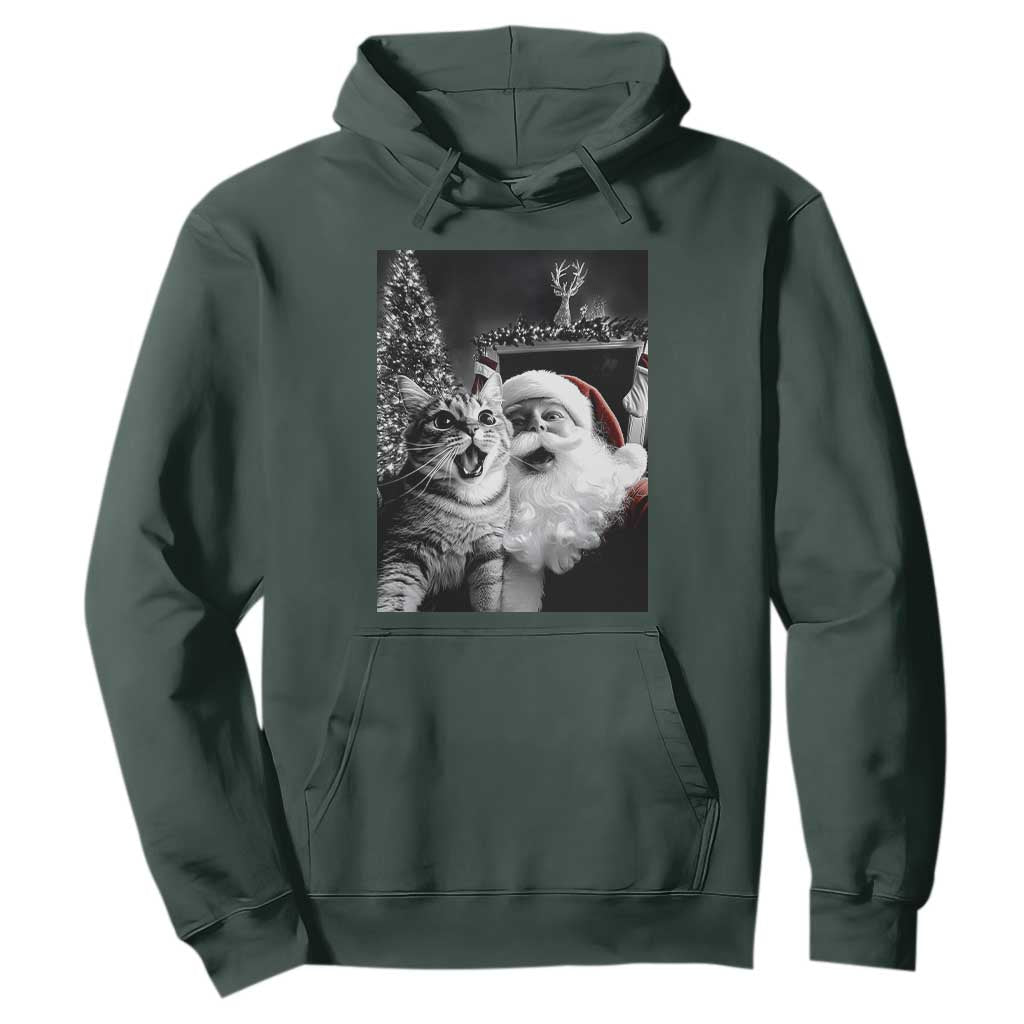 Funny Christmas Cat Selfie With Santa Hoodie TS09 Dark Forest Green Print Your Wear