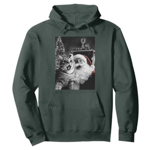 Funny Christmas Cat Selfie With Santa Hoodie TS09 Dark Forest Green Print Your Wear