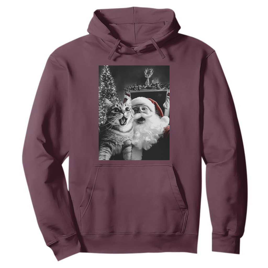 Funny Christmas Cat Selfie With Santa Hoodie TS09 Maroon Print Your Wear