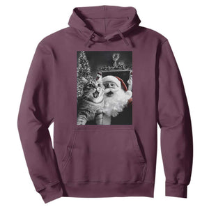 Funny Christmas Cat Selfie With Santa Hoodie TS09 Maroon Print Your Wear