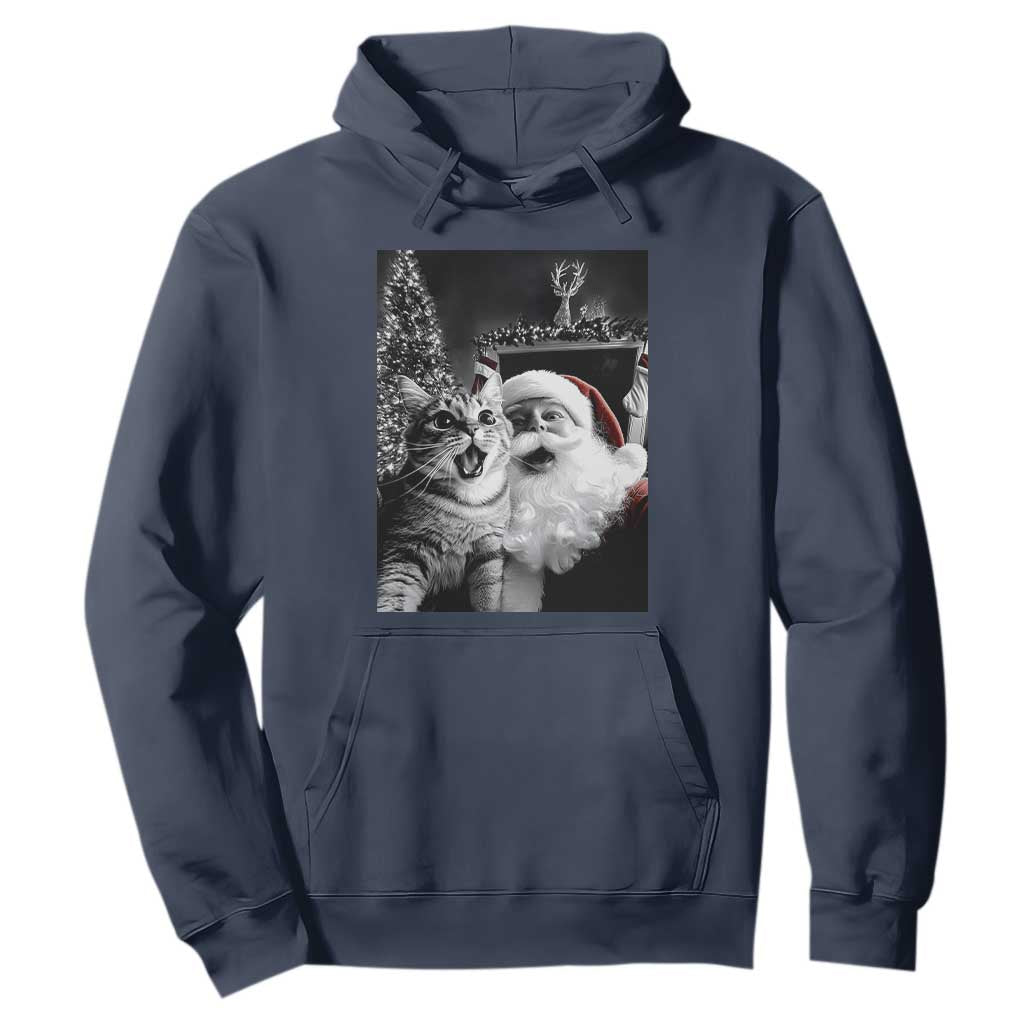 Funny Christmas Cat Selfie With Santa Hoodie TS09 Navy Print Your Wear