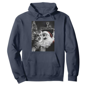 Funny Christmas Cat Selfie With Santa Hoodie TS09 Navy Print Your Wear