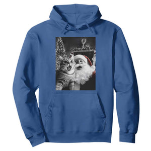 Funny Christmas Cat Selfie With Santa Hoodie TS09 Royal Blue Print Your Wear