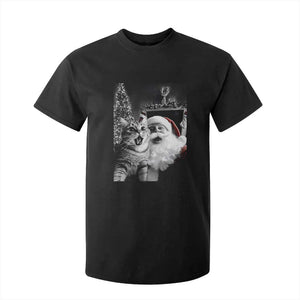 Funny Christmas Cat Selfie With Santa T Shirt For Kid TS09 Black Print Your Wear
