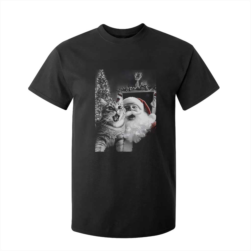 Funny Christmas Cat Selfie With Santa T Shirt For Kid TS09 Black Print Your Wear