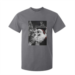 Funny Christmas Cat Selfie With Santa T Shirt For Kid TS09 Charcoal Print Your Wear