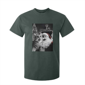 Funny Christmas Cat Selfie With Santa T Shirt For Kid TS09 Dark Forest Green Print Your Wear