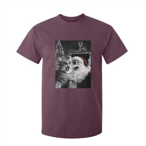 Funny Christmas Cat Selfie With Santa T Shirt For Kid TS09 Maroon Print Your Wear