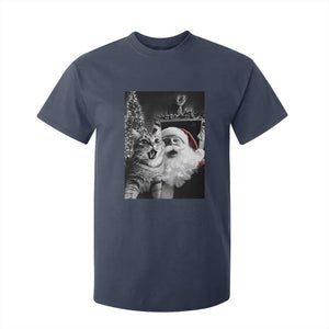 Funny Christmas Cat Selfie With Santa T Shirt For Kid TS09 Navy Print Your Wear