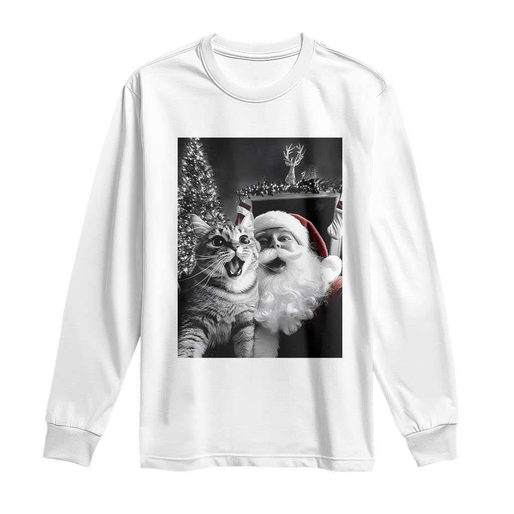 Funny Christmas Cat Selfie With Santa Long Sleeve Shirt TS09 White Print Your Wear