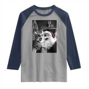 Funny Christmas Cat Selfie With Santa Raglan Shirt TS09 Sport Gray Navy Print Your Wear