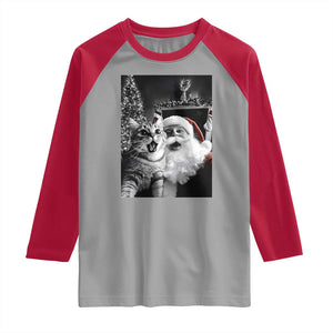 Funny Christmas Cat Selfie With Santa Raglan Shirt TS09 Sport Gray Red Print Your Wear