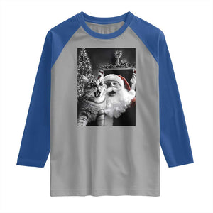 Funny Christmas Cat Selfie With Santa Raglan Shirt TS09 Sport Gray Royal Print Your Wear