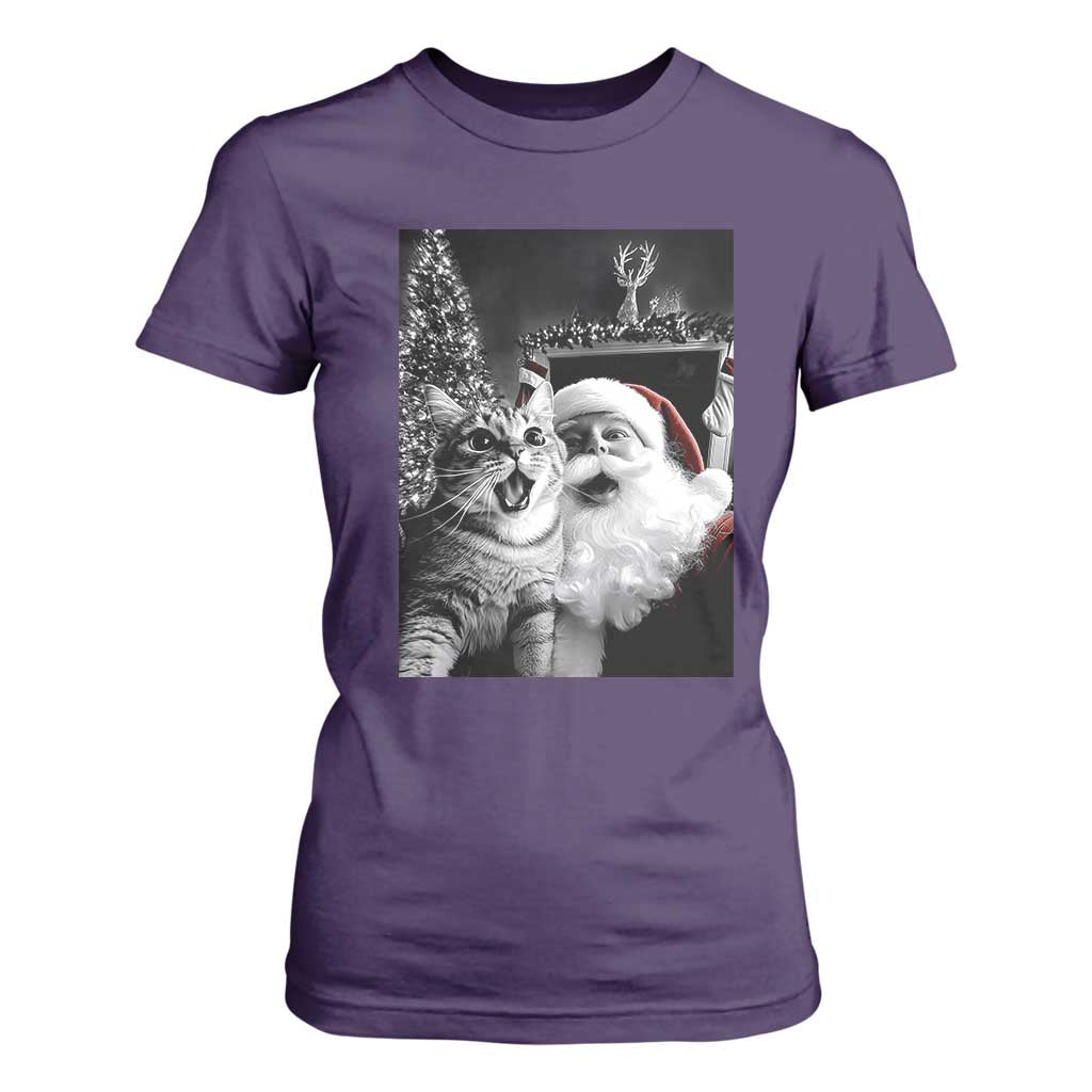Funny Christmas Cat Selfie With Santa T Shirt For Women TS09 Purple Print Your Wear