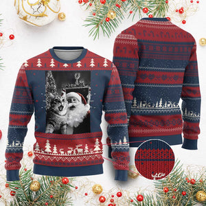 Funny Christmas Cat Selfie With Santa Ugly Christmas Sweater TS09 Burgundy Print Your Wear