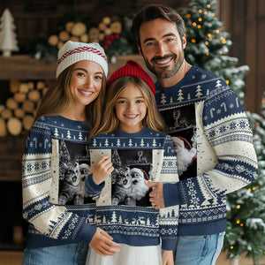 Funny Christmas Cat Selfie With Santa Ugly Christmas Sweater TS09 Navy Print Your Wear