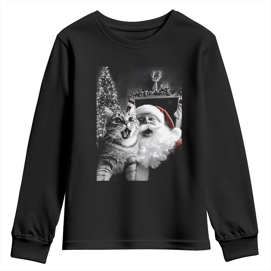 Funny Christmas Cat Selfie With Santa Youth Sweatshirt TS09 Black Print Your Wear