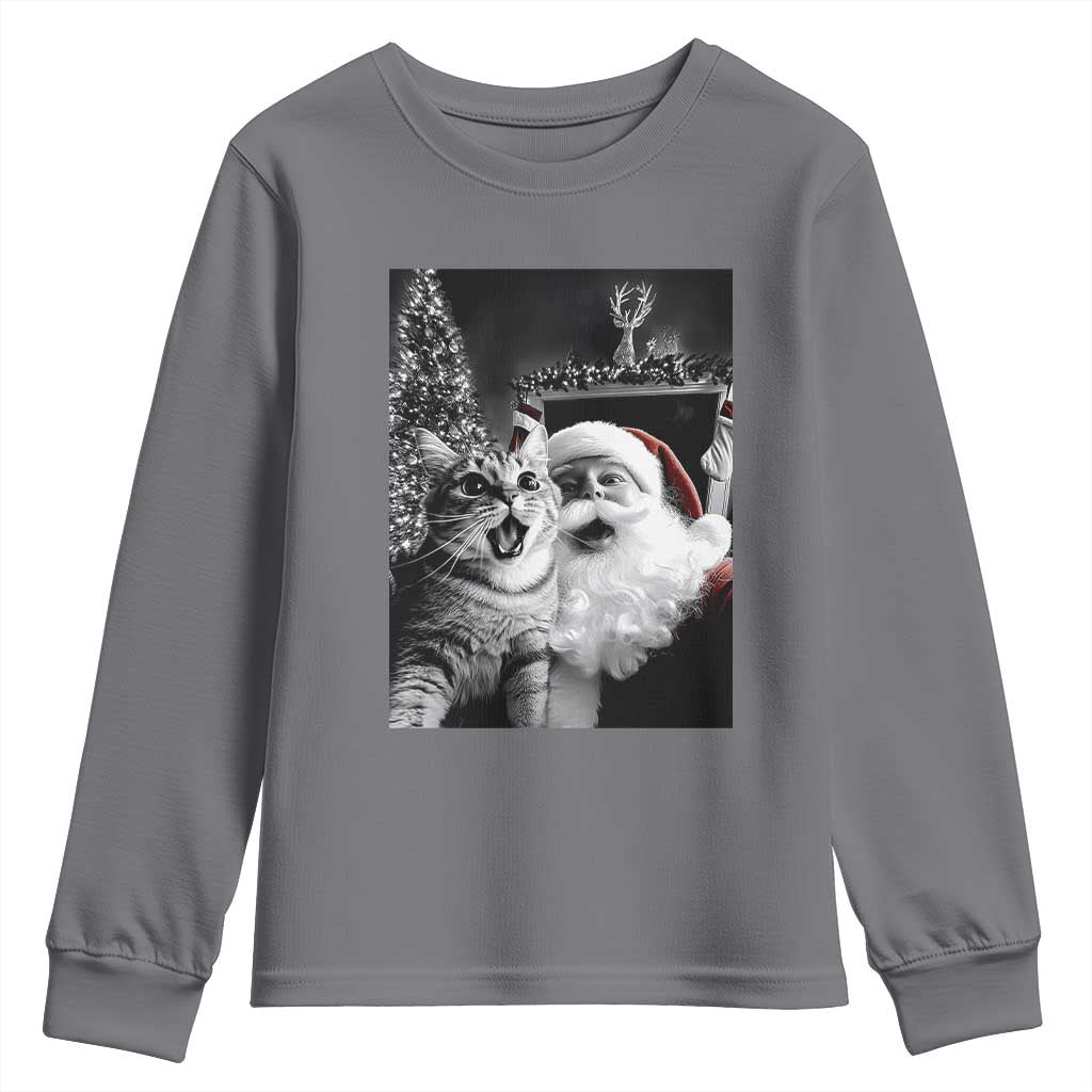 Funny Christmas Cat Selfie With Santa Youth Sweatshirt TS09 Charcoal Print Your Wear
