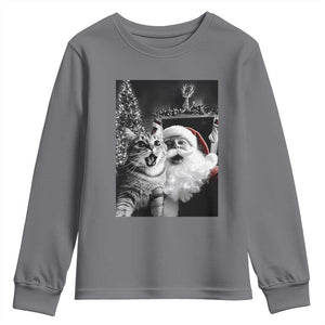 Funny Christmas Cat Selfie With Santa Youth Sweatshirt TS09 Charcoal Print Your Wear
