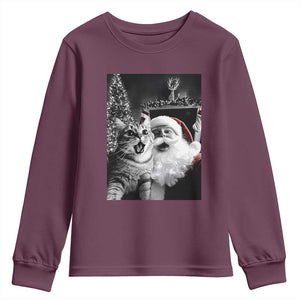 Funny Christmas Cat Selfie With Santa Youth Sweatshirt TS09 Maroon Print Your Wear