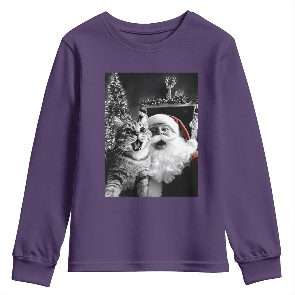 Funny Christmas Cat Selfie With Santa Youth Sweatshirt TS09 Purple Print Your Wear
