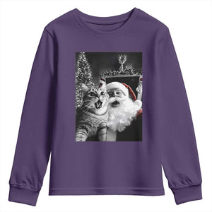 Funny Christmas Cat Selfie With Santa Youth Sweatshirt TS09 Purple Print Your Wear
