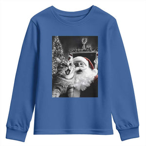 Funny Christmas Cat Selfie With Santa Youth Sweatshirt TS09 Royal Blue Print Your Wear