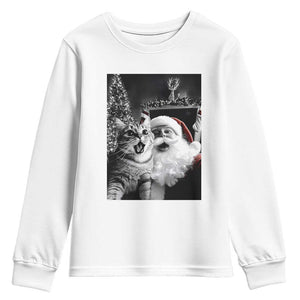 Funny Christmas Cat Selfie With Santa Youth Sweatshirt TS09 White Print Your Wear