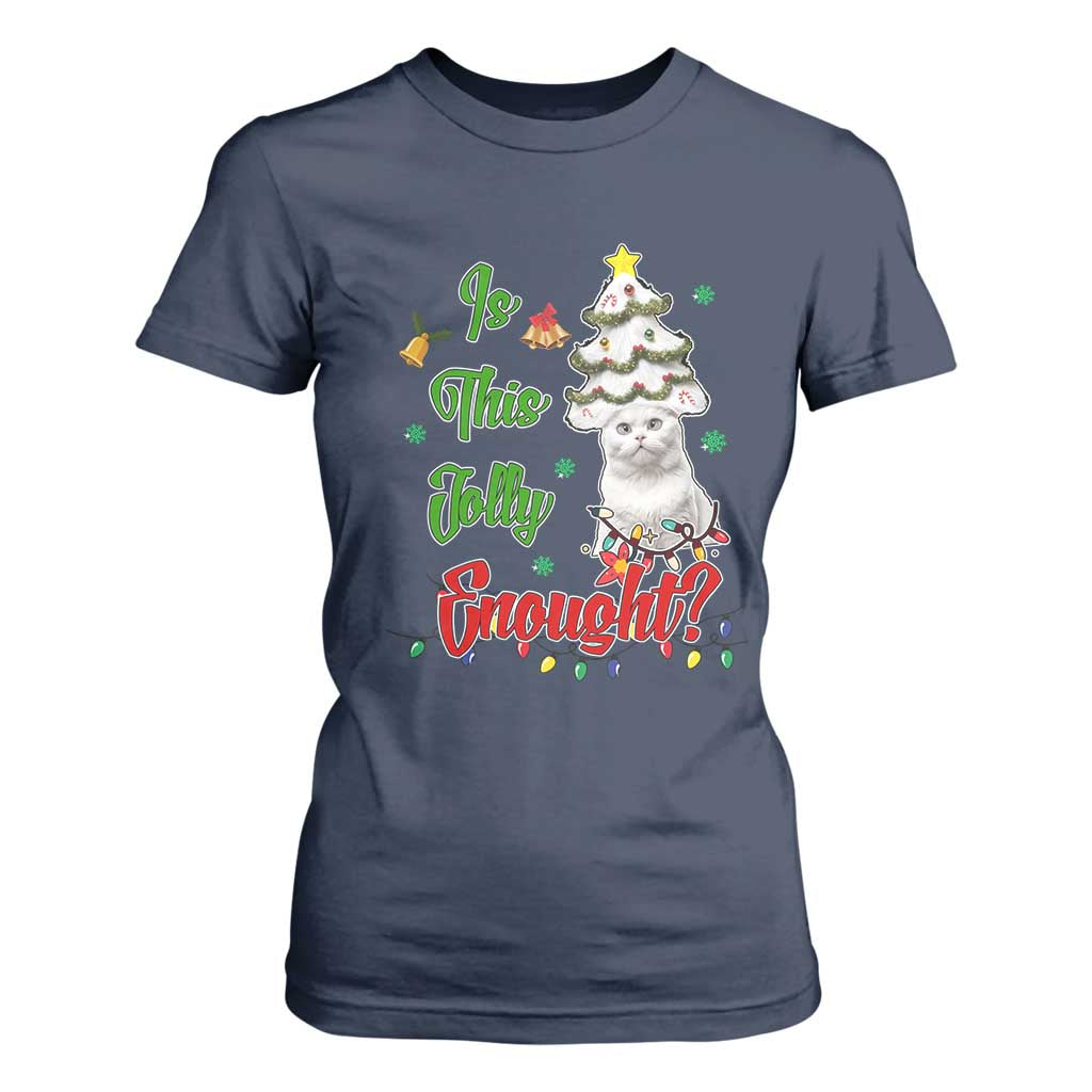 Christmas Cat T Shirt For Women Is This Jolly Enough TS09 Navy Print Your Wear