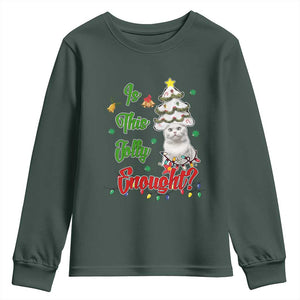 Christmas Cat Youth Sweatshirt Is This Jolly Enough TS09 Dark Forest Green Print Your Wear