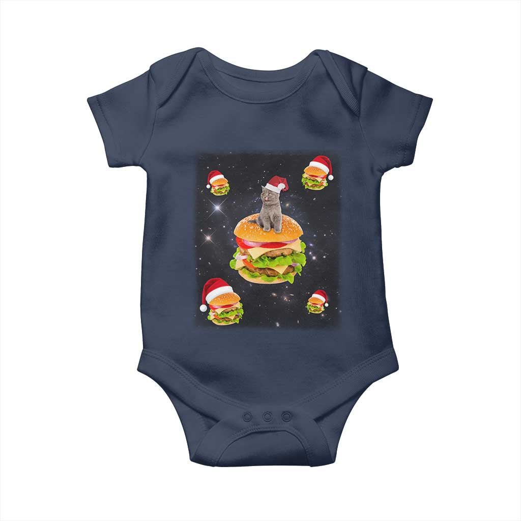 Funny Christmas Cat Baby Onesie Santa Cat Hamburger Lover Galaxy Outer Space TS09 Navy Print Your Wear