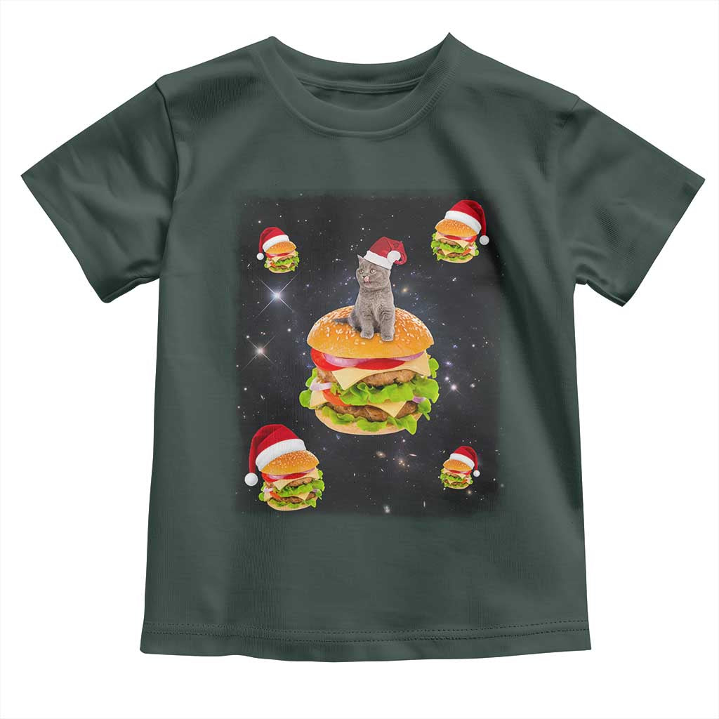 Funny Christmas Cat Baby Shirt Santa Cat Hamburger Lover Galaxy Outer Space TS09 Dark Forest Green Print Your Wear