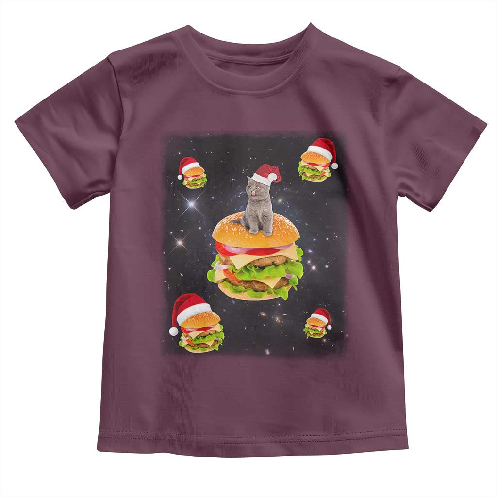 Funny Christmas Cat Baby Shirt Santa Cat Hamburger Lover Galaxy Outer Space TS09 Maroon Print Your Wear