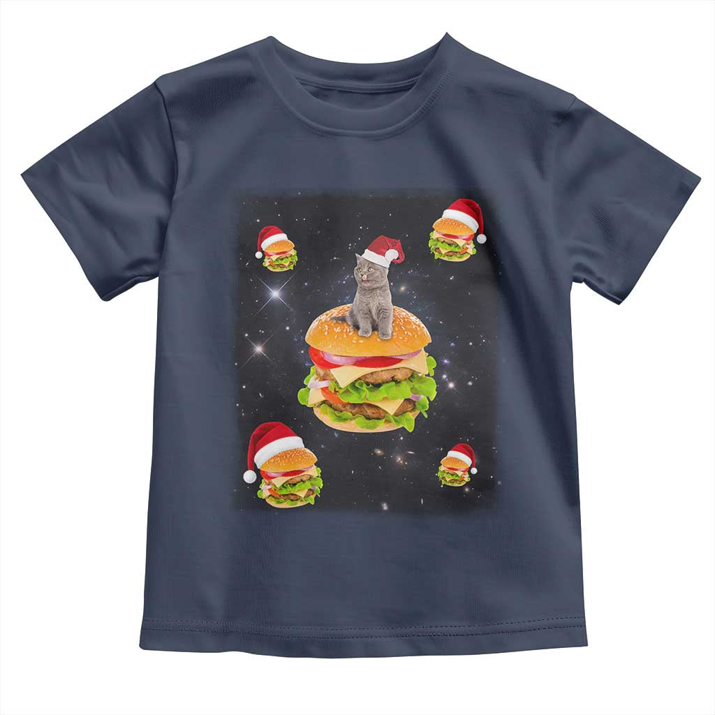Funny Christmas Cat Baby Shirt Santa Cat Hamburger Lover Galaxy Outer Space TS09 Navy Print Your Wear