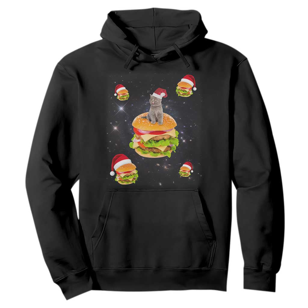 Funny Christmas Cat Hoodie Santa Cat Hamburger Lover Galaxy Outer Space TS09 Black Print Your Wear